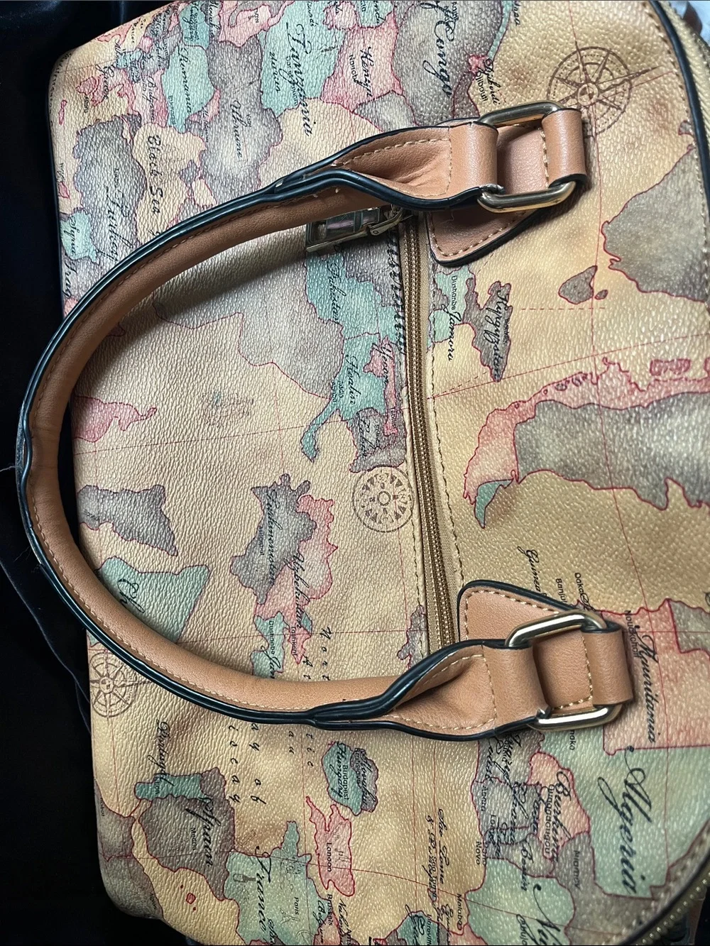 Vintage Map-Print Handbag and Wallet
